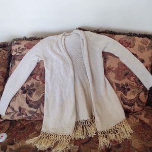 Lilly Pulitzer long cardigan tassels cream nude sz small cotton metallic beige